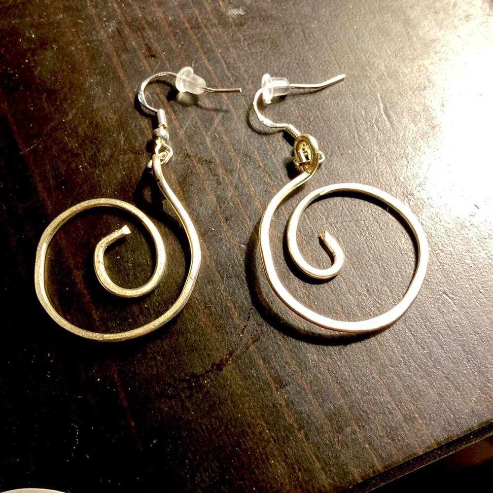 Silver hammered spiral earrings
